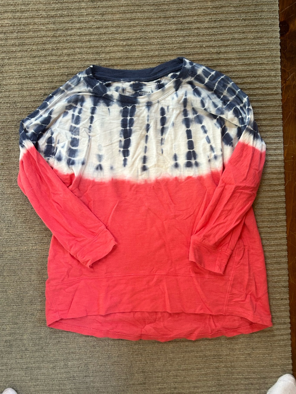 Sonoma Tie Dye Ombre Raglan Shirt - Coral and Navy